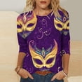 thumbnail image 1 of TIMIFIS Hauts de Mardi Gras pour Femmes Grande Taille, Chemises à Manches 3/4 Décontractées Col Rond Imprimé Carnaval T-Shirts de Vacances, 1 of 5