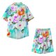 thumbnail image 4 of Conjunto casual de blusa y pantalones de playa de manga corta con estampado de botones para hombre Pompotops  oipoqjl36057, 4 of 5