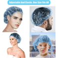 thumbnail image 3 of Gorro de ducha desechable de plástico transparente para uso en el hogar, hotel, spa, peluquería y taller, 100 piezas (azul), 3 of 5
