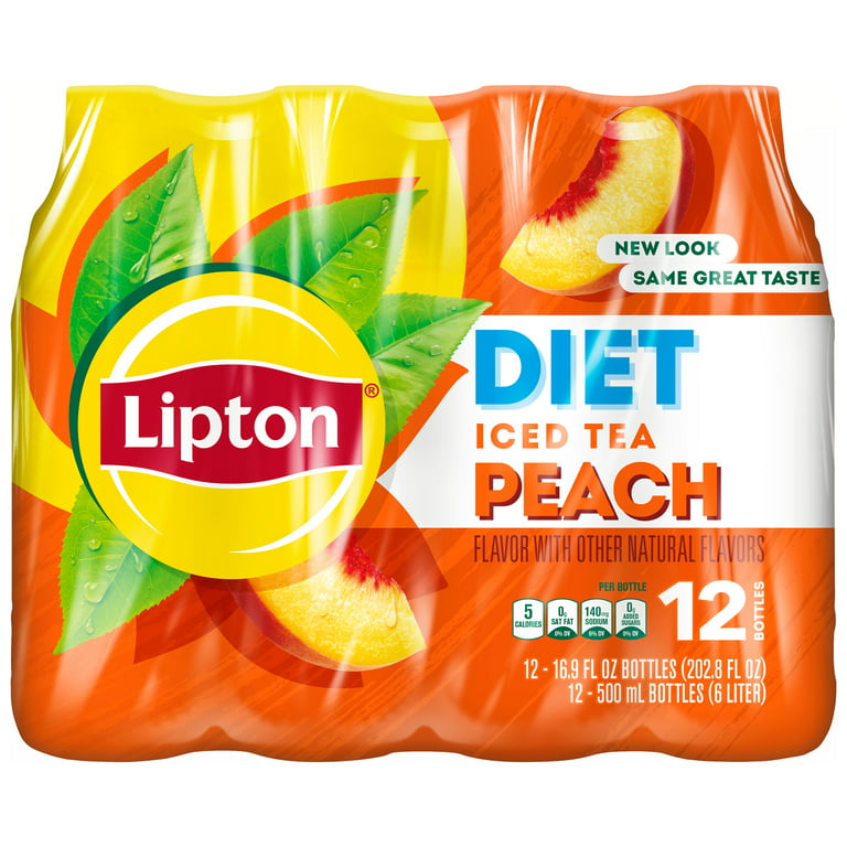 Lipton Diet Peach Iced Tea, 16.9 fl oz, 12 Pack Bottles