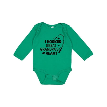 

Inktastic I Hooked Great Grandpa s Heart with Fishing Rod Gift Baby Boy or Baby Girl Long Sleeve Bodysuit