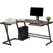 Homemark Computer Desk L Shaped Coner Gaming Desks 58" Reversible Modern Simple Design with Keyboard Tray, Extra Large Desk Space for Home Office and Student Writing Gaming Desktop Table (Brown)