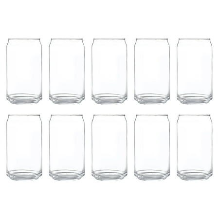 

Beer Can Glasses Set of 10 16 oz. Pint Sized Soda Can Shape Glassware Clear