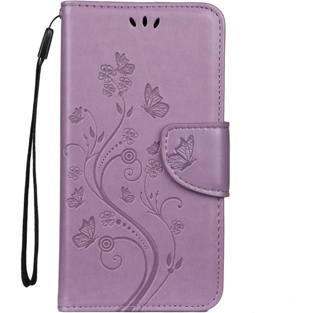 iPhone 13 Pro Wallet Case,6.1 inches Durable Case, Flower Butterfly Pattern Premium PU Leather Magnetic Case with Credit Cards Slots Shockproof Protective Cover (iPhone 13 Pro, light purple)