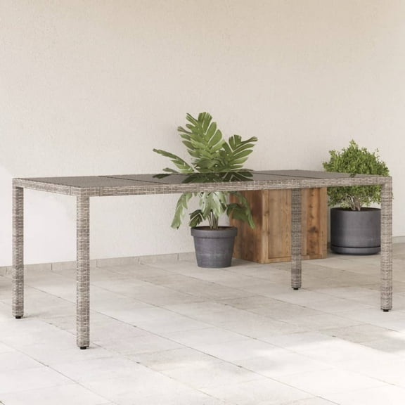 vidaXL Patio Table with Glass Top Gray 74.8"x35.4"x29.5" Poly Rattan