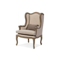 Baxton Studio Oreille French Provincial Style White Wash Distressed Two-tone Beige Upholstered Armchair