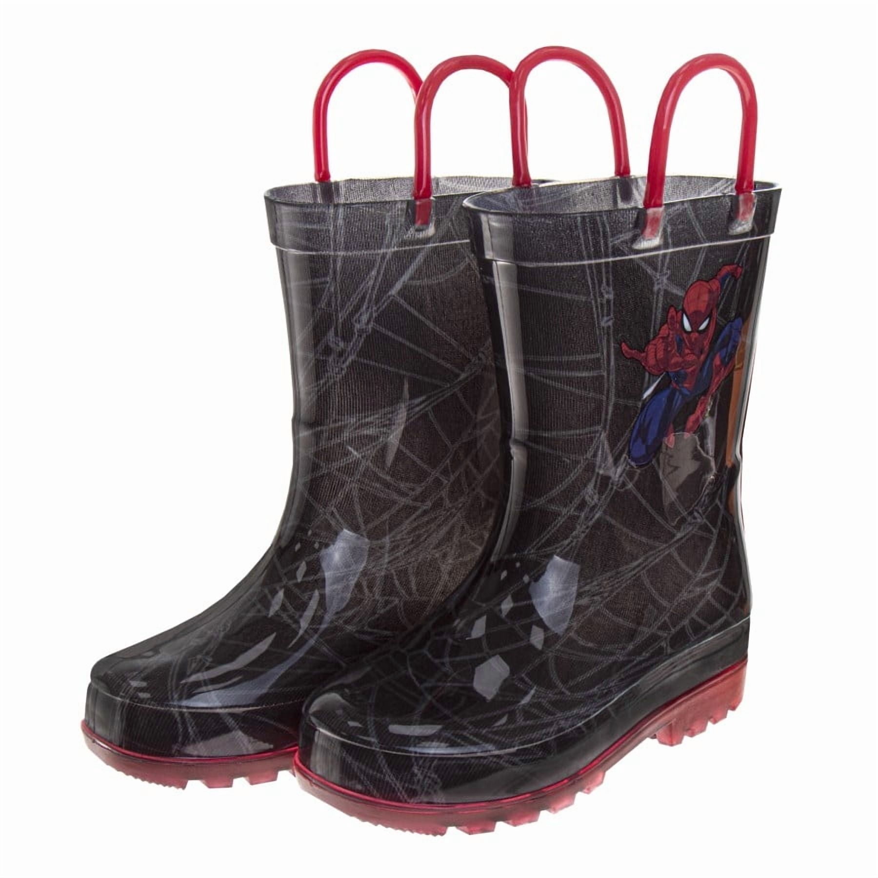 Spider, Man Boys Rain Boots. (Toddler Little Kids), Black Red, Size: 7-8