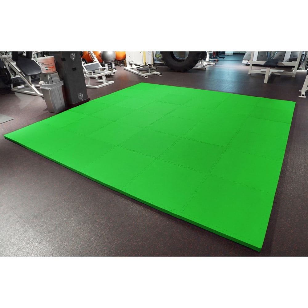 Meister X-THICK 1.5" Interlocking EVA Foam Mats - 2X Cushion for Wrestling, MMA Takedowns & Gymnastics - 2'x2' Tiles - Green - 25 Tiles (100 Sqft)