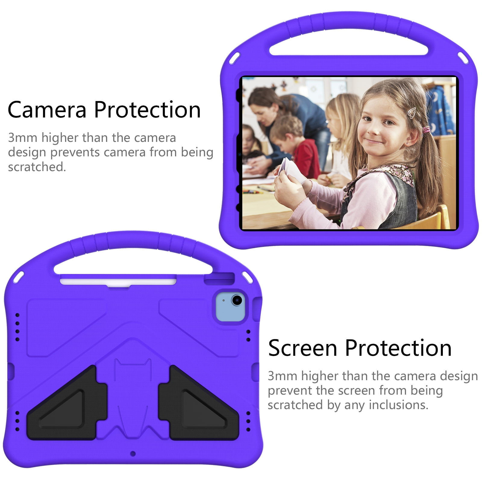Cowithday Kids Case for Apple iPad 10th Generation  iPad 10.9 inch 2022 with Kickstand/Handle Stand/Pencil Holder [Screen Protector] Lightweight Soft EVA Foam Shockproof Silicone Cover Boy Girl,Purple