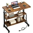 thumbnail image 1 of Soges 31.5" Height Adjustable Computer Desk with Charging Station, Adjustable Side Table Movable Laptop Desk with 2 Storage Shelves, Adjustable Desk on Wheels for Home Office, Sofa, Bed, Rustic Brown, 1 of 9