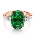 thumbnail image 3 of Gem Stone King 18K Rose Gold Plated Silver Green Created Emerald and Lab Grown Diamond Engagement Ring for Women | 4.70 Cttw | Oval 14X10MM | Gemstone May Birthstone | Size 8, 3 of 6