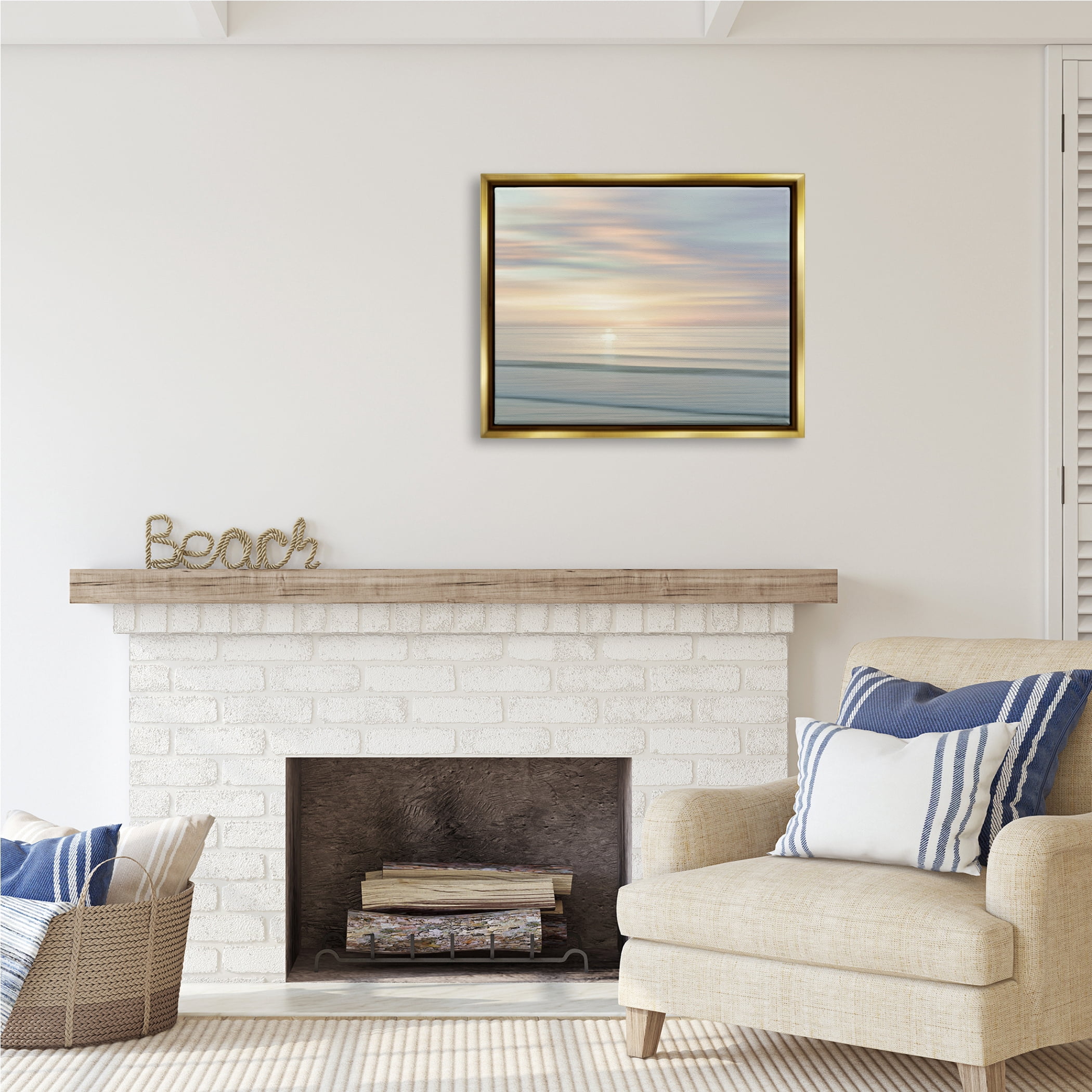 Stupell Industries Sun on Ocean Reflection Nature Photography Gold Floater Framed Art Print Wall Art, 31 x 25