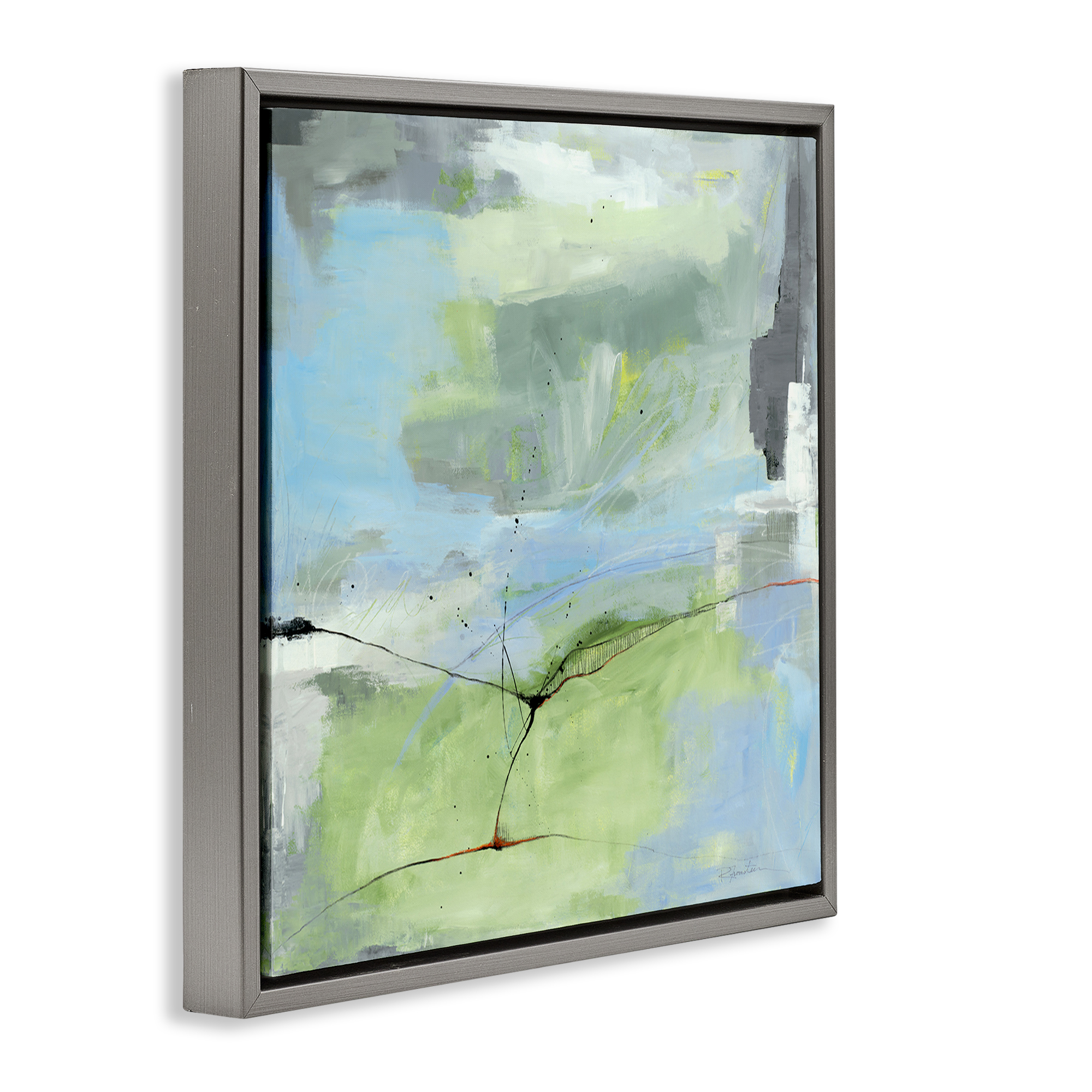 Stupell Industries Abstraction with Streaked Line Abstract Painting Gray Floater Framed Canvas Art Print Wall Art, 18 x 18