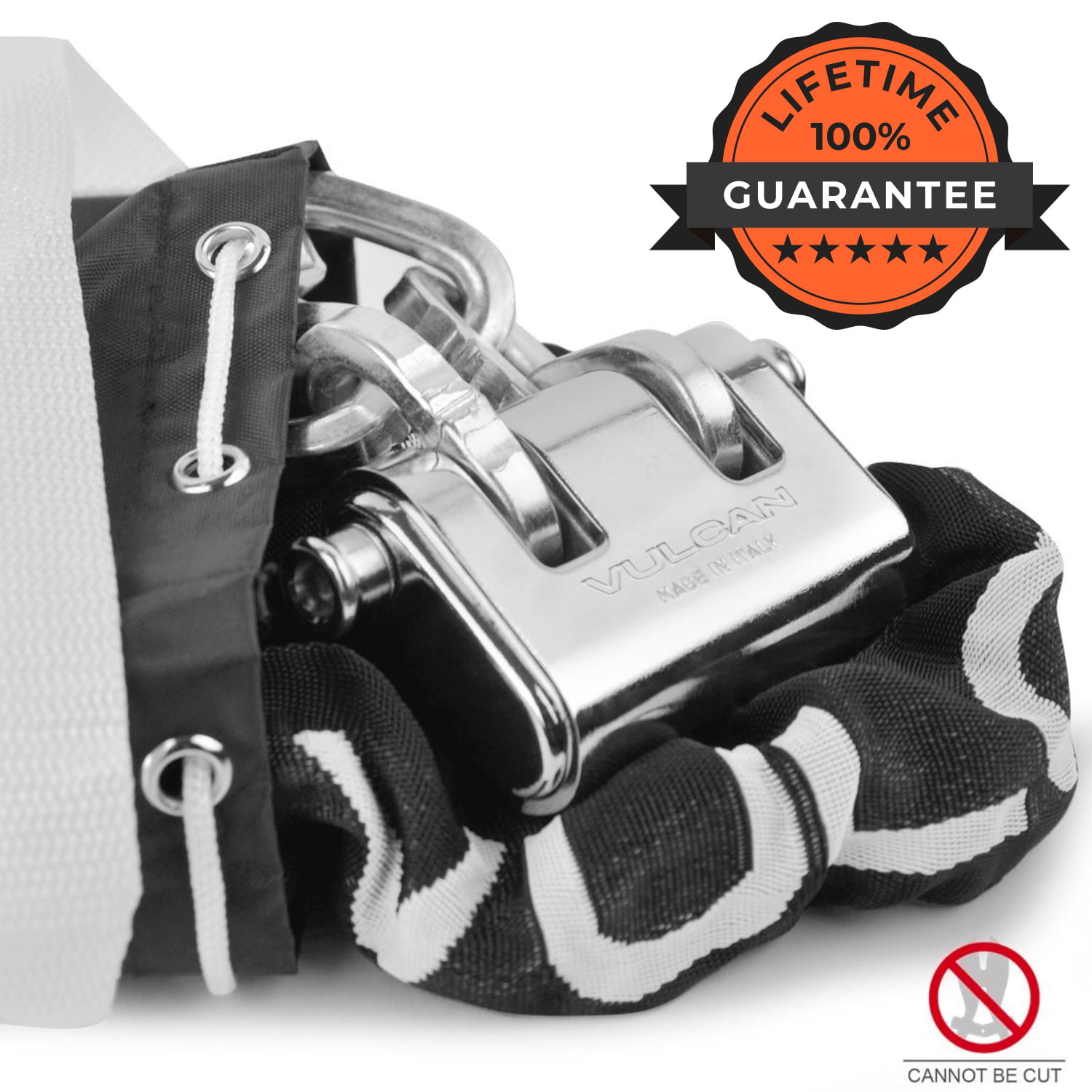 Cannot Be Cut With Bolt Cutters Or Hand Tools Vulcan Premium Case-Hardened Security Chain And Lock Kit 3/8 x 6 Chain Nearly Impossible To Defeat 