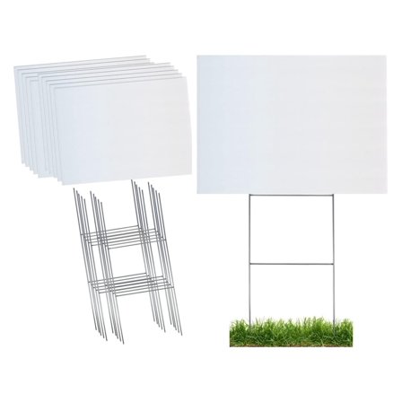 Durable Blank Corrugated White Yard Sign Kit Includes 10 of Each: Large 18x24 Signs and Strong Galvanized Steel Double H 10x24 Yard Stakes - Pack of 10 18x24 Signs with Yard Stakes