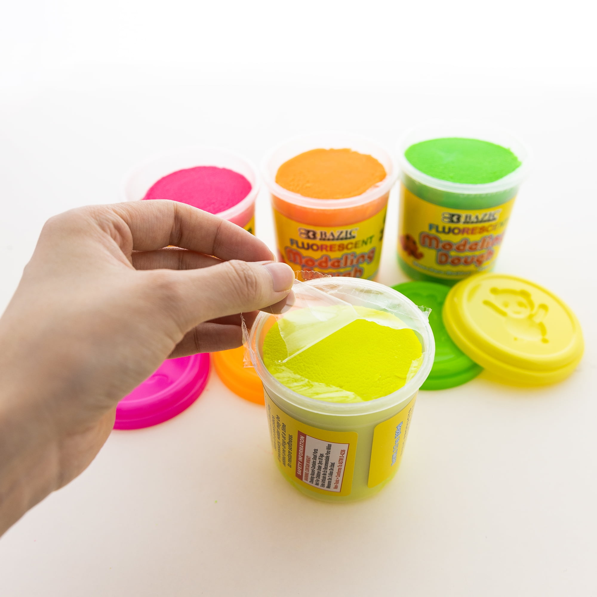 BAZIC Modeling Dough 7.76 Oz, 4 Fluorescent Colors, Non Toxic w/ Mold Caps, 24-Pack