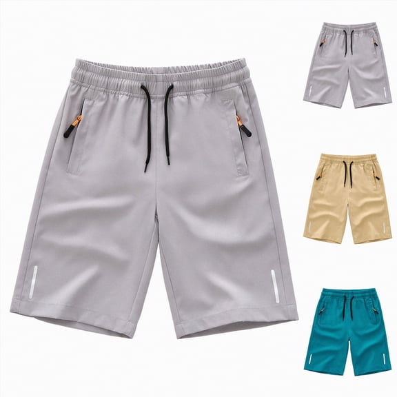 YDFCWXW Boys' Loose Fit Athletic Shorts with Zipper Pockets Quick Dry Running Shorts (Green, 8-9 Years)