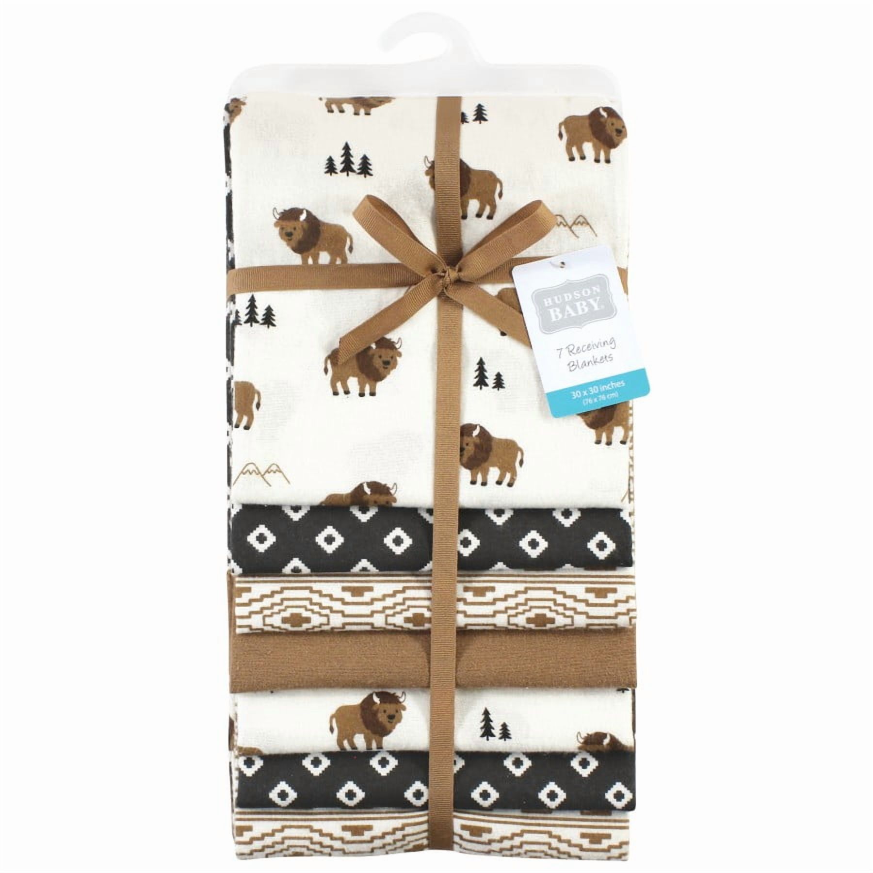 Hudson Baby Infant Boy Cotton Rich Flannel Receiving Blankets Bundle, Wild Buffalo, One Size