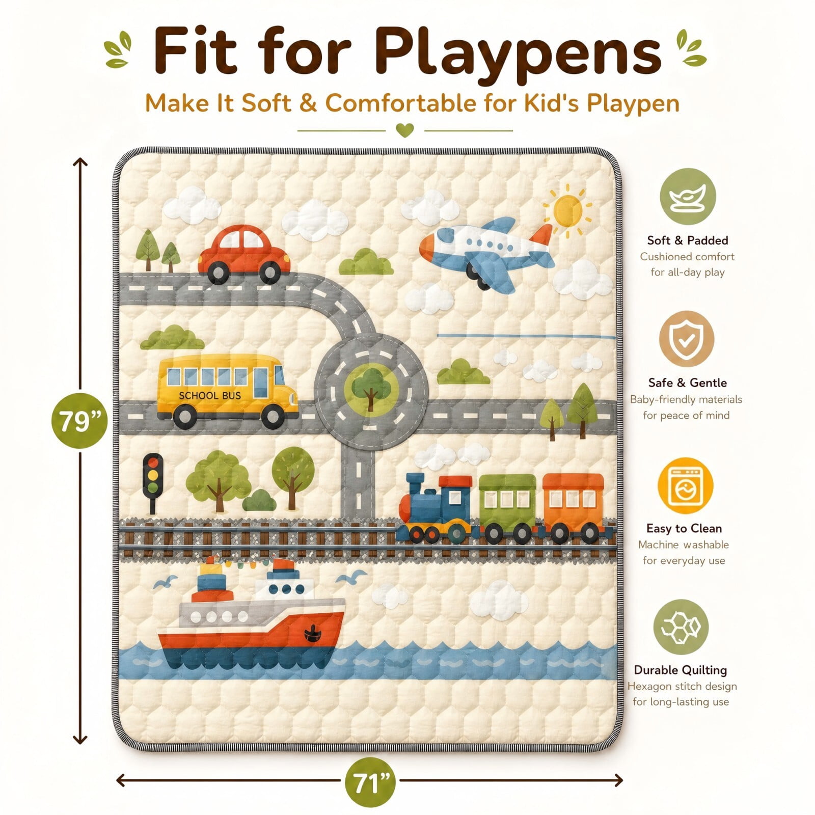Easy4Home Extra Large Baby Play Mat for Infants & Toddlers, 79"x71" Crawling Mat, Foldable Non-Slip Floor Playmat