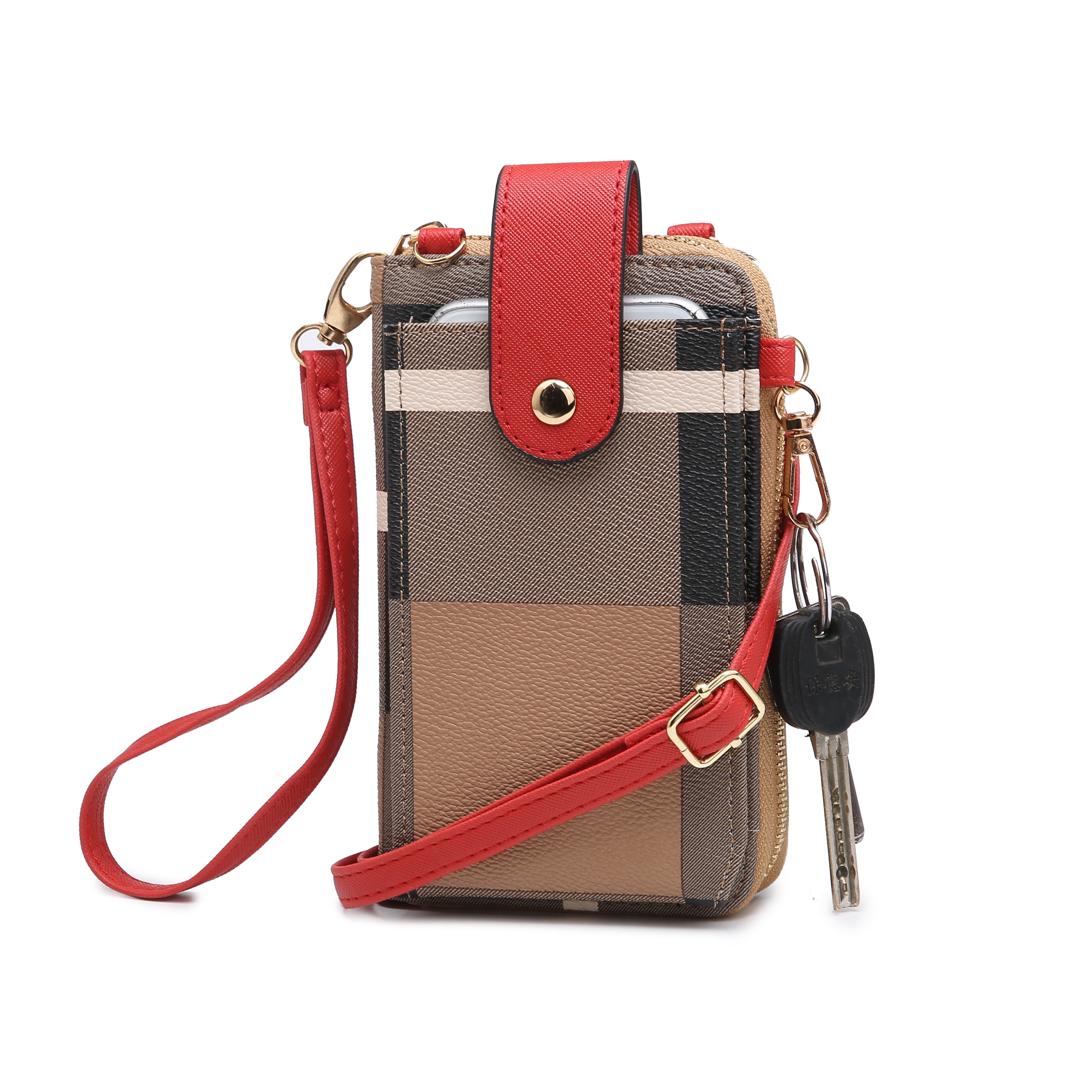 PU Leather Wallet Handbag MKF Collection Crossbody Cellphone Purse for Women Wristlet Strap Clutch Bag Card Slots