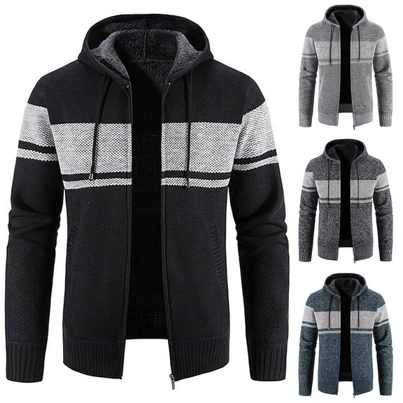 FRSASU Men's Color Block Zip up Hoodies Casual Long Sleeve Full Zipper Fleece Lined Knit Cardigan Sweater Jacket Gray