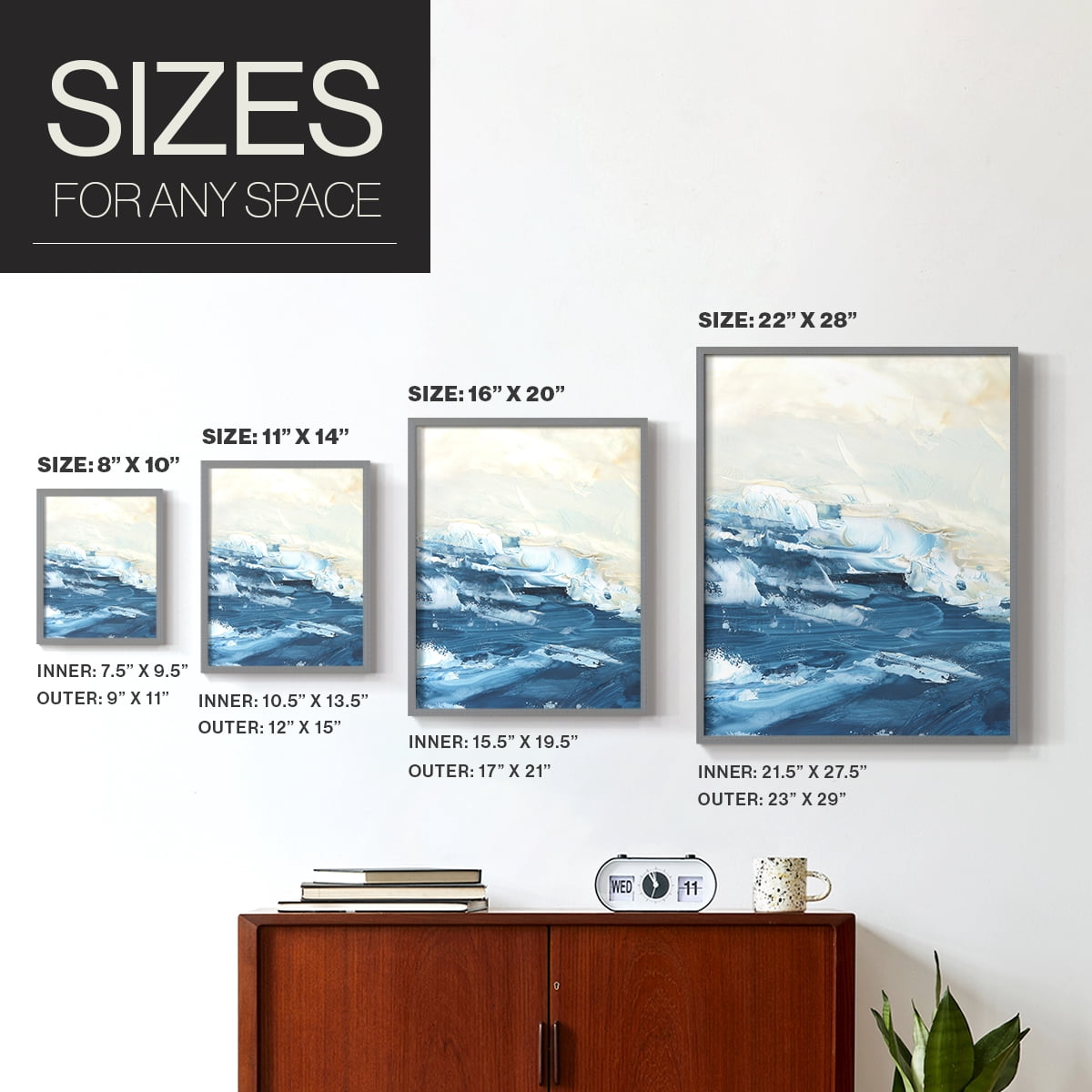 Wave after Wave I Framed Print in Gray Solid Wood 8 x 10 Framed Print