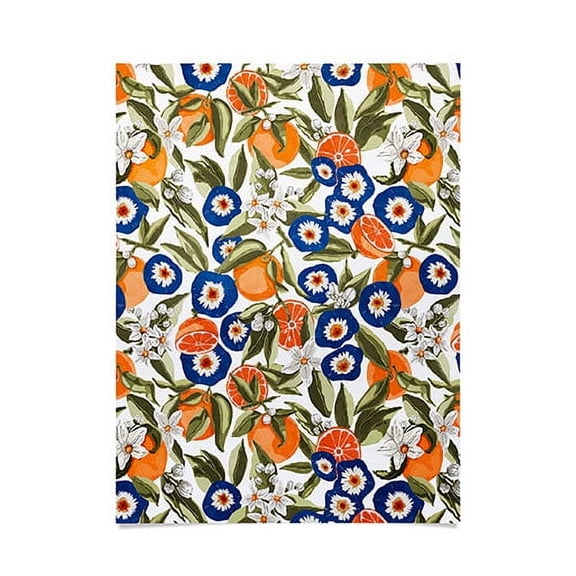 Society6 Blue Flowers on Orange B by Marta Barragan Camarasa Art Print