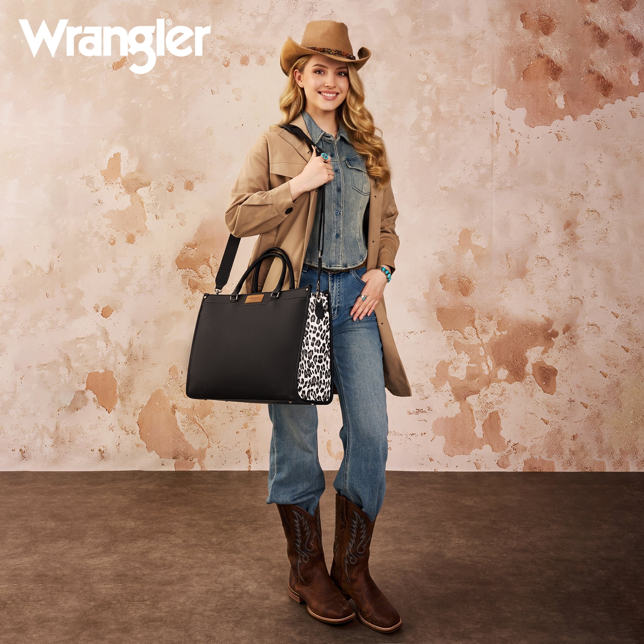 Wrangler Laptop Tote Bag for Women Western Style Work Crossbody Bag, Black