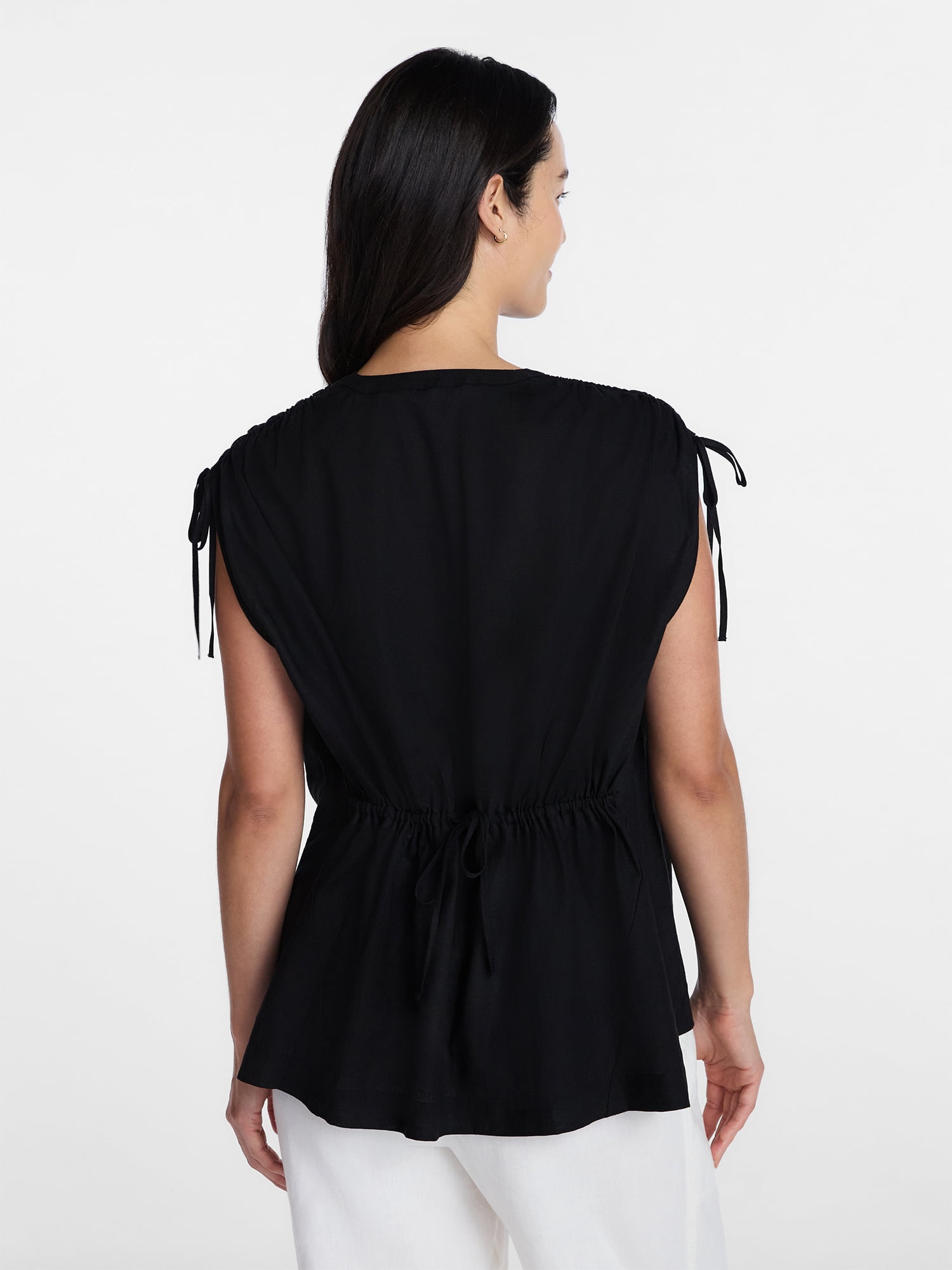 Time and Tru Women's Sleeveless Linen Tunic Top, Sizes XS-XXXL