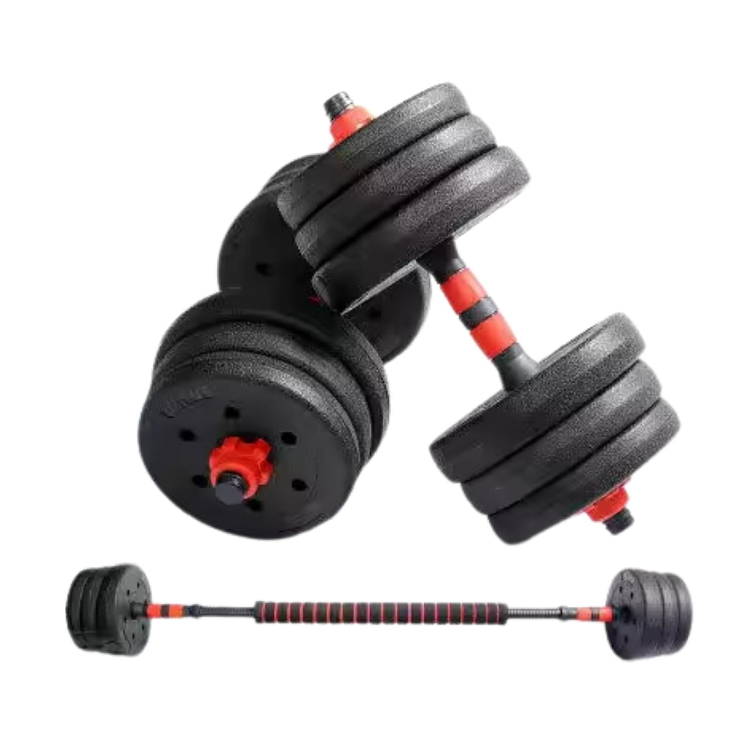 Set Mancuernas + Barra 15Kg Fitness Pesas Ajustables Negro