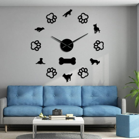 Cavalier King Charles Rottweiler German Shepherd Husky Different Dog Breeds Wall Clocks DIY Wall Art Frameless Giant Wall Watch(Black,27inch)