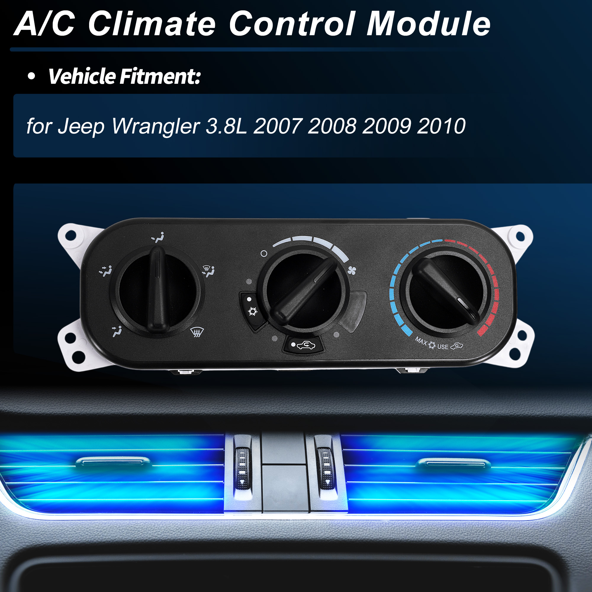 Unique Bargains A/C Heater Climate Control Switch Module Panel for Jeep Wrangler 3.8L 2007 2008 2009 2010 HVAC Climate Temp Unit No.55111841AE/55111841AB/55111841AC