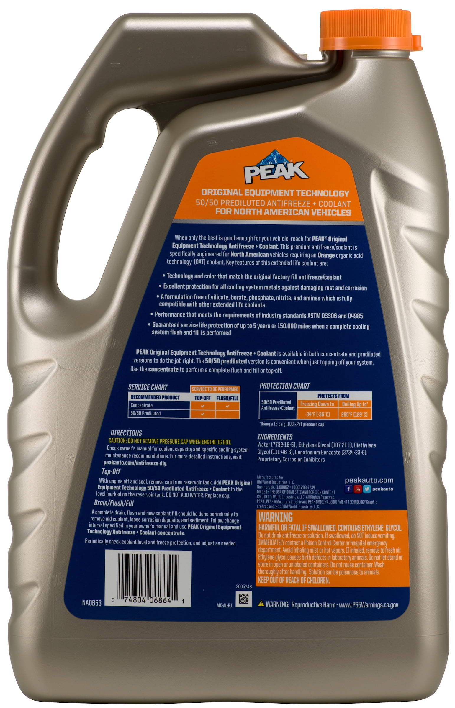Peak 1 Gallon Orange 50/50 Antifreeze/Coolant PHOB53