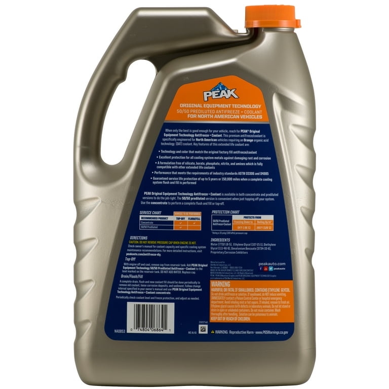 PEAK OET Orange 50/50 Prediluted Antifreeze and