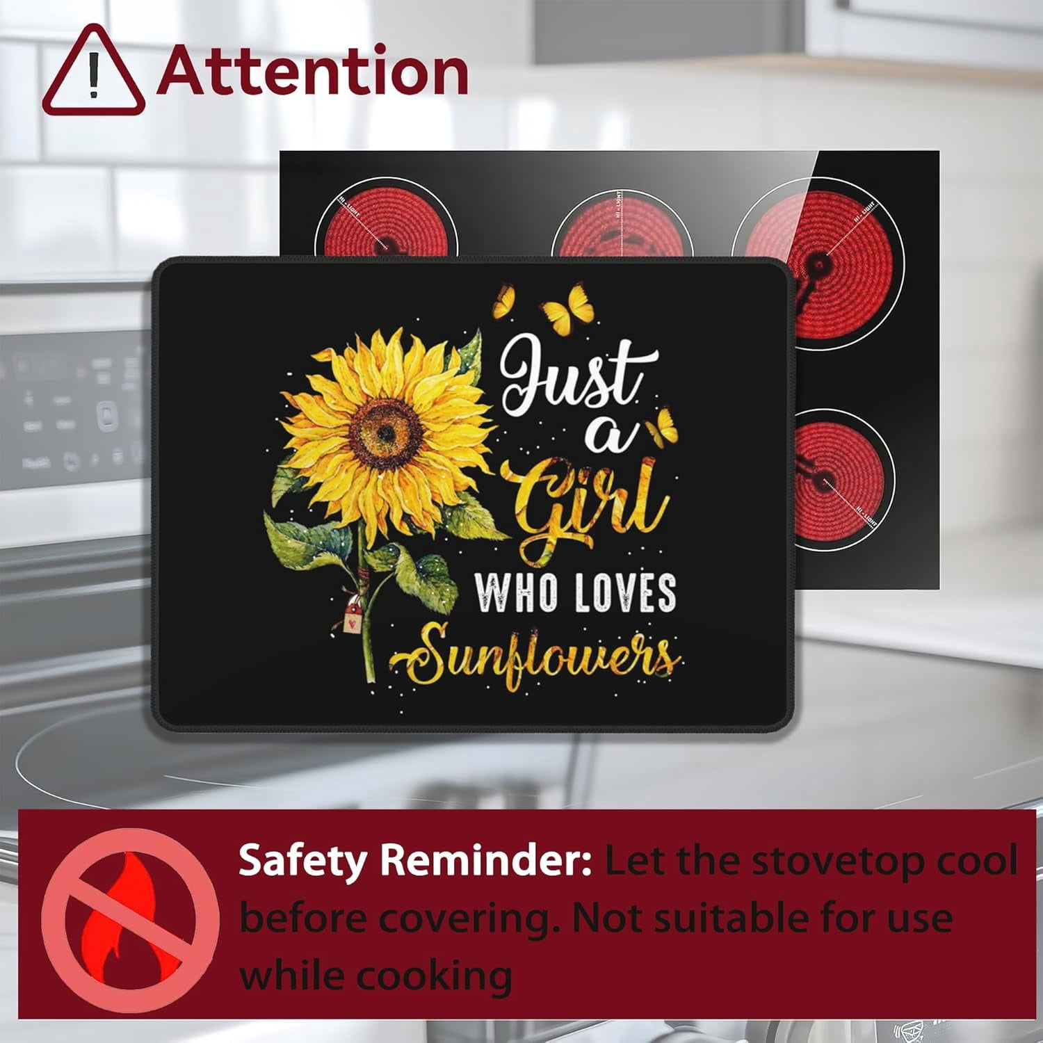 Butterfly and Sunflower Stove Top Cover,Glass Cooktop Heat Resistant Ceramic Stove Top Covers Mat Prevents Scratching Stoves/Counter/Washer Top Protector,28x20 in