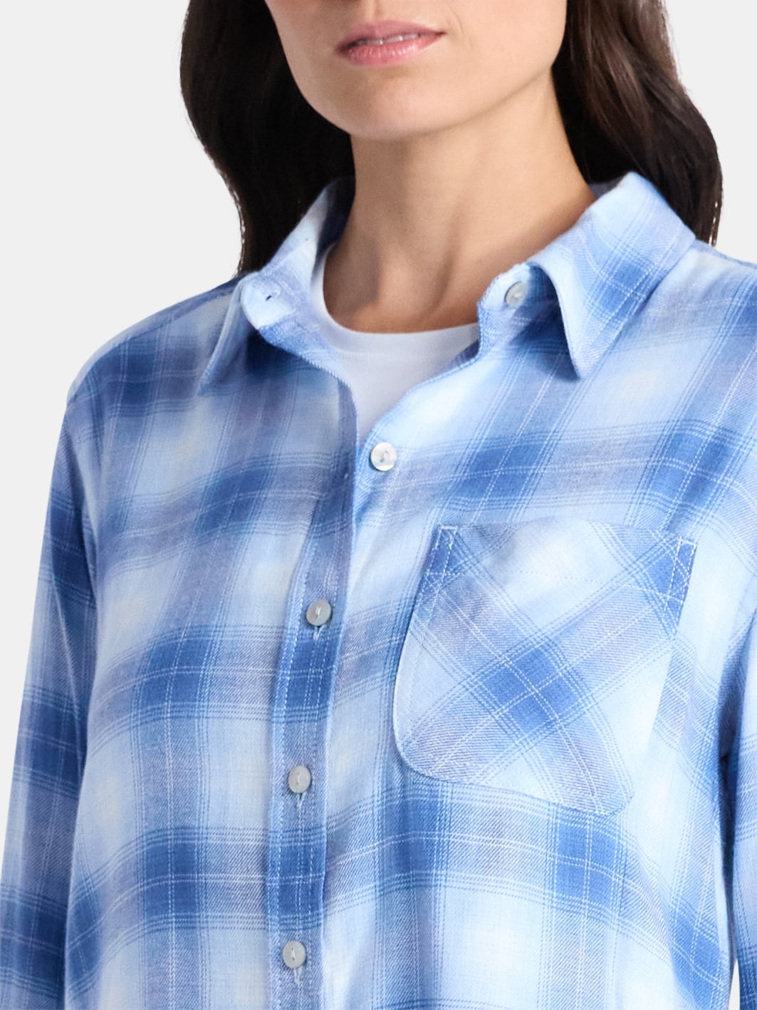 Time and Tru Women's Flannel Shirt with Long Sleeves, Sizes XS-XXXL