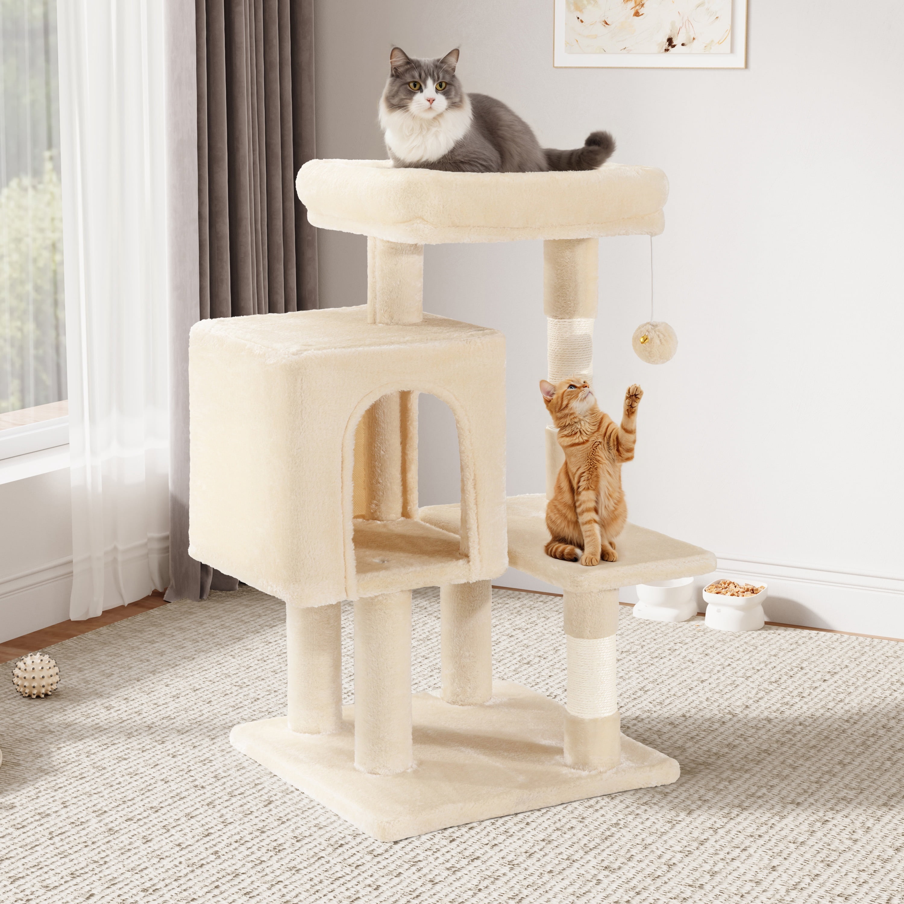 Einfach 29" Cat Tree Tower with Plush Perch Condo House for Indoor Cats & Scratching Post, Beige