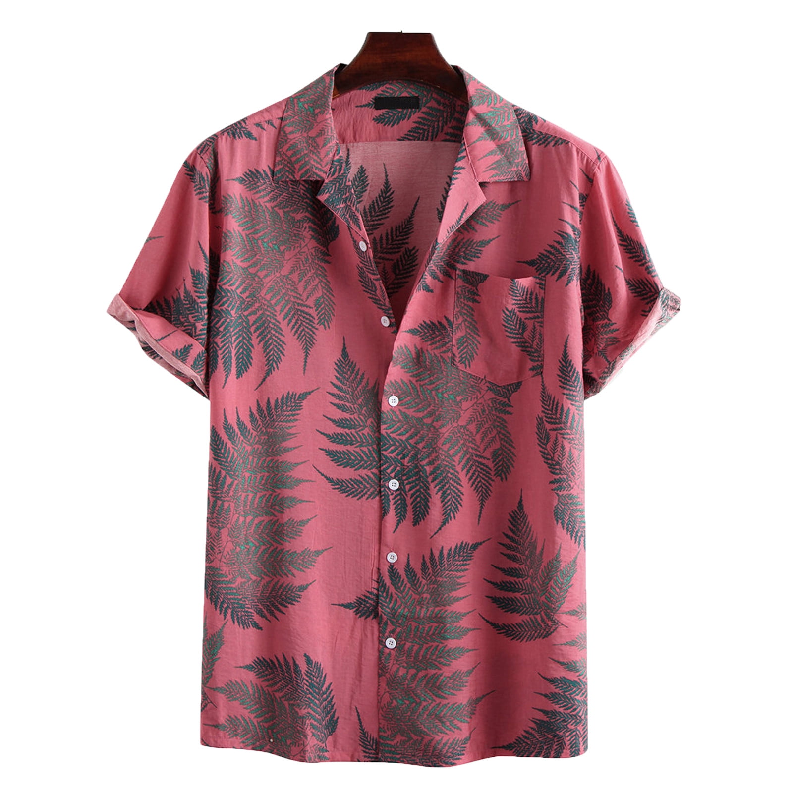 Men's Lapel Casual Short Sleeves Loose Beach Shirt with Floral