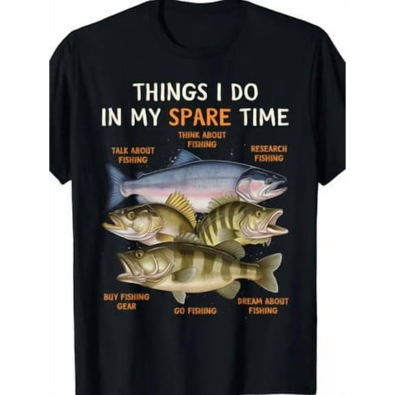 Velto Men's Fishing Graphic T-Shirt - "THINGS I DO IN MY SPARE TIME" Design, Bas All Size S-5XL