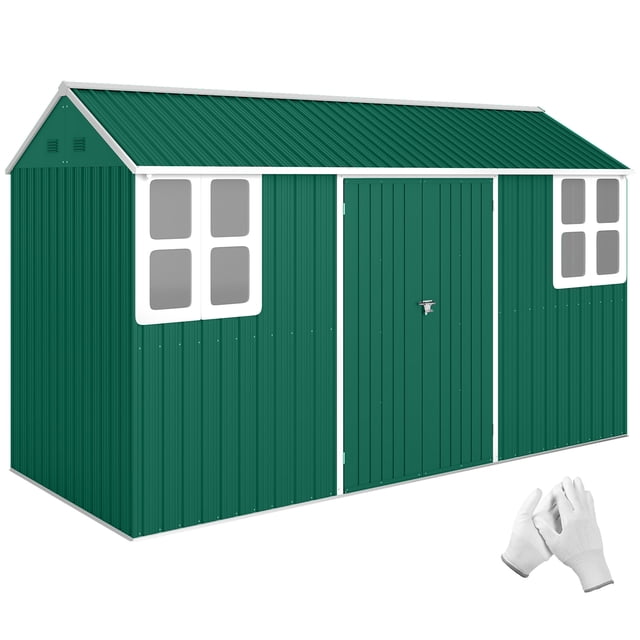 Outsunny 12' x 5.5' Metal Garden Storage Shed with Lockable Door Green