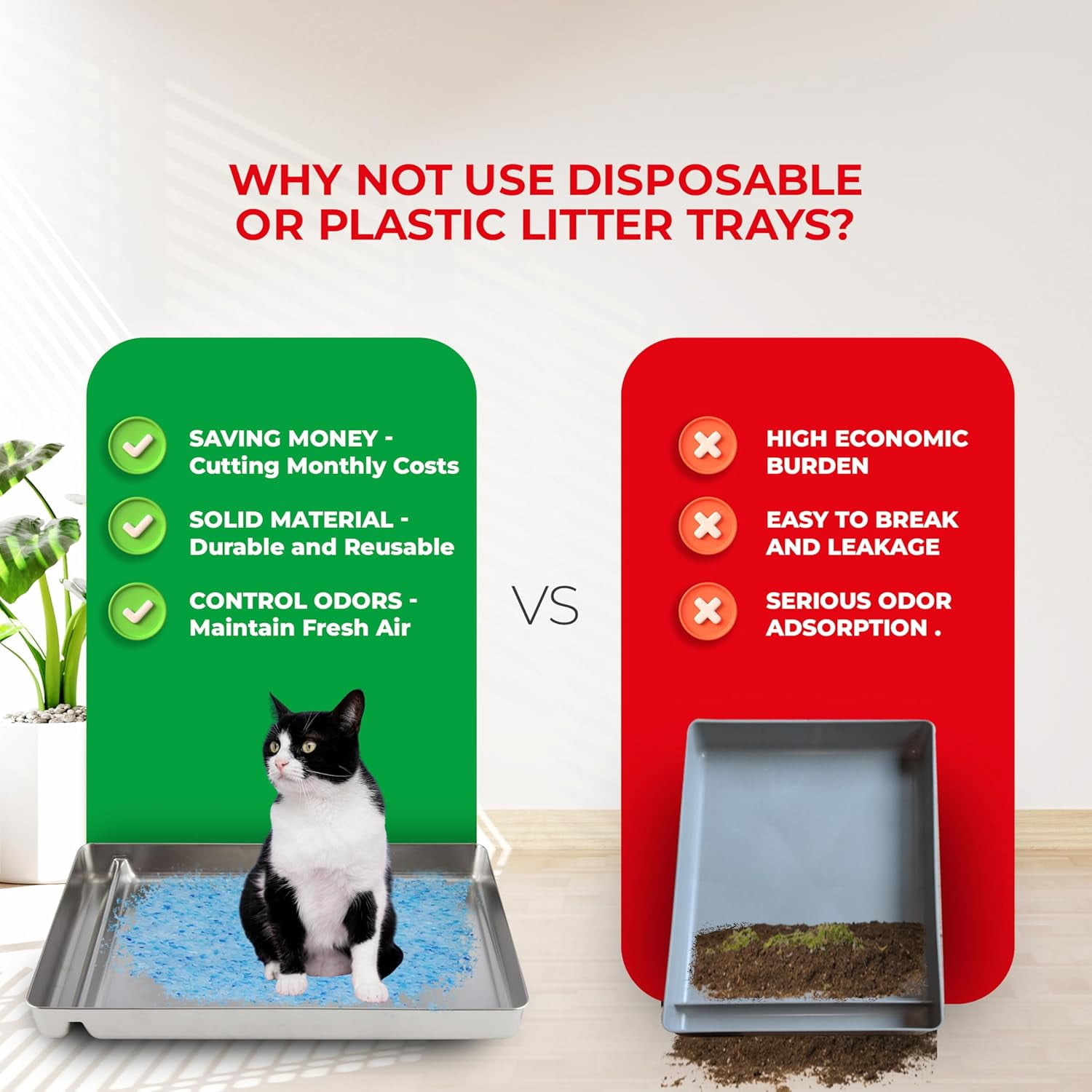 SUMMIT Cat Reusable Litter Tray Compatible with Petsafe Scoop-Free Cat Litter Box, Stainless Steel Tray with Litter Scooper Included, Compatible with All Litter Box Tray, Odor and Stain Resistant
