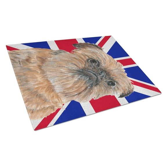 Caroline's Treasures Brussels Griffon with Engish Union Jack British Flag Glass Cutting Board Large Size