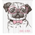 thumbnail image 3 of Ambesonne Pug Shower Curtain, Pug with Bow Glasses, 69"Wx75"L, Brown Pale Pink White, 3 of 3