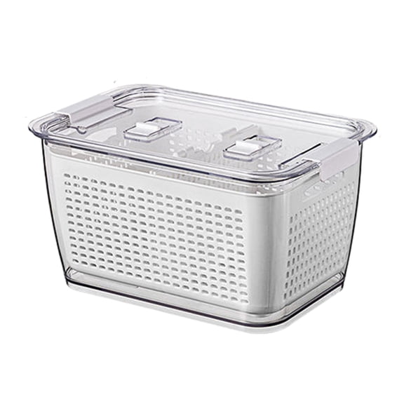 Fresh Produce Vegetable Fruit Storage Containers - Stay Fresh Containers for Refrigerator - Draining Crisper with Strainers, white