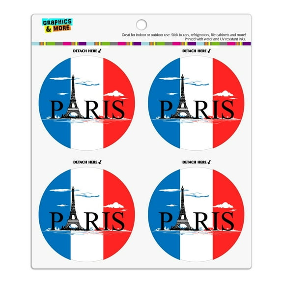 Paris France Eiffel Tower and Flag with Clouds Refrigerator Fridge Locker Vinyl Circle Magnet Set