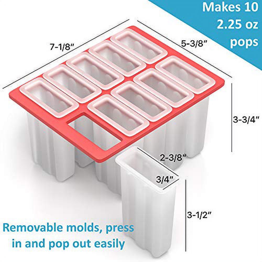 American Ice Pop Maker - Frozen Popsicle Mold Kit Moldes Para Paletas - 10 Large BPA Free Removable Plastic Molds + 50 Wood Sticks, Cleaning Brush, Healthy Kids Fruit & Cream Treats(Classic-10, Blue) - image 5 of 5