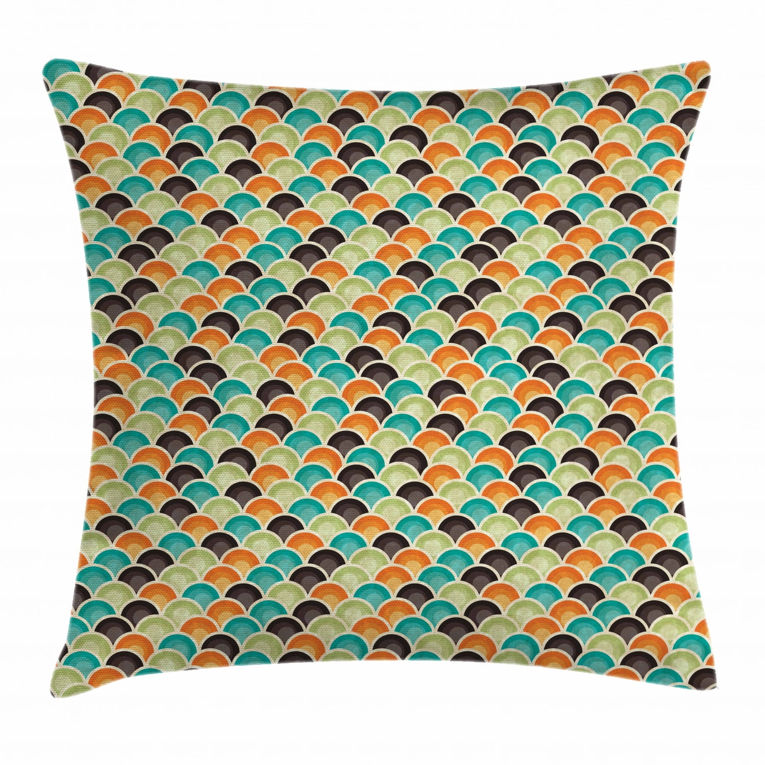 Geometric Throw Pillow Cushion Cover, Funky Disc Shaped Repeating Half