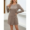 thumbnail image 4 of Long Sleeve Dress for Women Tunic Sweater Dresses with Pockets Fashion Buttons Side Khaki XL, 4 of 8