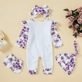 thumbnail image 3 of ZOELNIC Newborn Infant Baby Girl Romper Letter Print Bodysuit Jumpsuit+Hat+Headband+Gloves Coming Home Clothes Outfit, 3 of 7