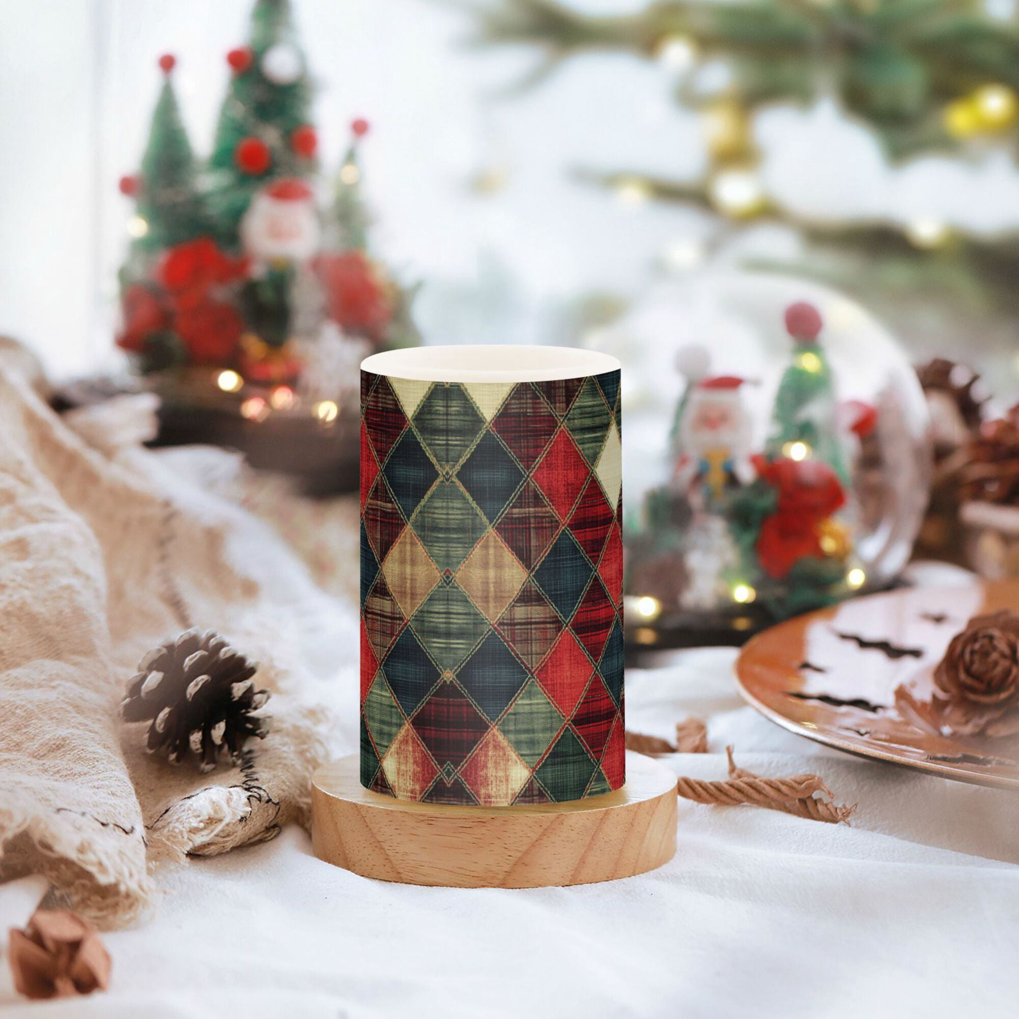 Yayeee Flameless Candles with Remote Flickering Battery Operated Multi Color Changing, Dark Tartan Pattern